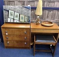 Lot 55 - A DANISH STYLE WRITING TABLE WITH A STOOL AND OTHER ITEMS OF SIMILAR STYLE