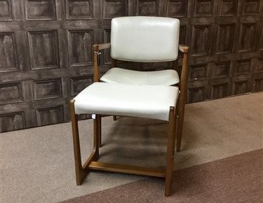 Lot 57 - A DANISH STYLE ARMCHAIR AND A STOOL