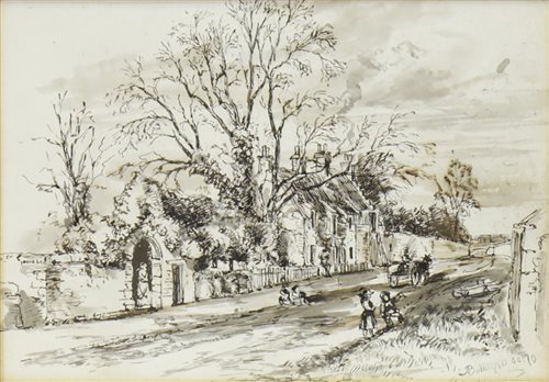 Lot 477 - RURAL SCENE, AN INK AND WASH SKETCH BY ALEXANDER BALLINGALL