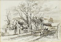 Lot 477 - RURAL SCENE, AN INK AND WASH SKETCH BY ALEXANDER BALLINGALL
