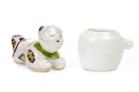Lot 1186 - A CHINESE FAMILLE VERTE WHISTLE AND A BIRD FEEDER