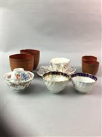 Lot 112 - A LOT OF FIVE CHINESE TEA BOWLS, GERMAN LEAF SHAPED DISHES AND OTHER CERAMICS