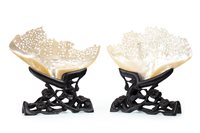 Lot 1000 - TWO MOTHER OF PEARL CARVINGS ON STANDS