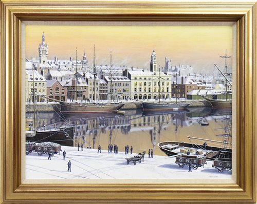 Lot 517 - QUIET HARBOUR SCENE, AN OIL BY MALCOLM BUTTS