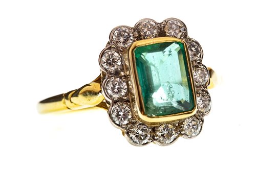 Lot 11 - A GREEN GEM AND DIAMOND CLUSTER RING