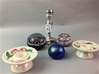 Lot 35 - A COLLECTION OF CERAMICS, PAPERWEIGHTS AND CANDLESTICKS