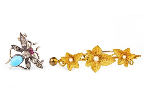 Lot 69 - AN EDWARDIAN PASTE FLY MOTIF BROOCH AND A VICTORIAN GOLD BROOCH