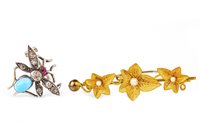Lot 69 - AN EDWARDIAN PASTE FLY MOTIF BROOCH AND A VICTORIAN GOLD BROOCH
