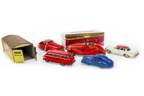 Lot 1709 - A LOT OF FIVE SCHUCO MODEL VEHICLES AND A SCHUCO MODEL GARAGE