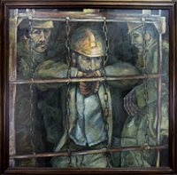 Lot 675 - MINERS IN THE LIFT, AN OIL BY ANDREW HAY