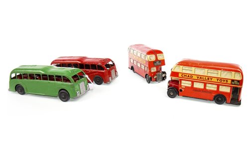 Lot 1717 - A LOT OF TWO CHAD VALLEY LONDON BUSES AND TWO METTOY CLOCKWORK COACHES