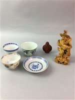 Lot 73 - A CHINESE GINGER JAR, TEA BOWLS, SAUCER, SNUFF BOTTLE AND VASE
