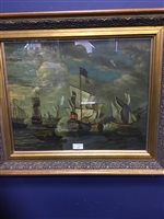Lot 121 - AN OIL PAINTED SEASCAPE WITH SHIPPING