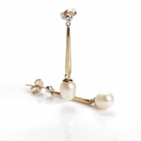 Lot 14 - PAIR OF DIAMOND AND PEARL DROP EARRINGS each...