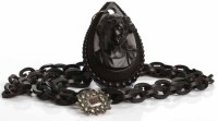 Lot 15 - ORNATE VICTORIAN CARVED JET PENDANT ON CHAIN...