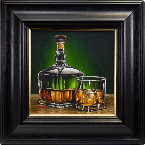 Lot 706 - WHISKY STILL LIFE, AN OIL BY GRAHAM MCKEAN