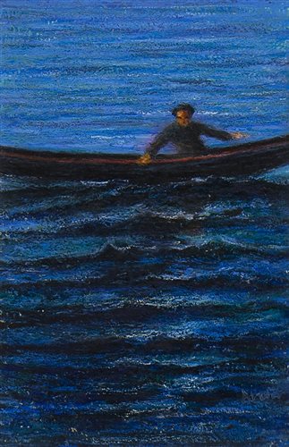 Lot 590 - THE MAN AFRAID OF WATER, AN OIL PASTEL BY PHILIP ARCHER
