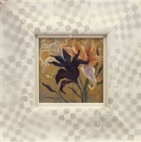 Lot 619 - LILLIES ON GOLD, A MIXED MEDIA BY LAURA HUNTER
