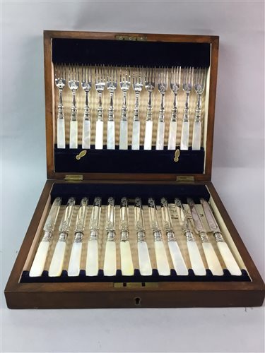 Lot 158 - A MAHOGANY CASED MOTHER OF PEARL CANTEEN OF CUTLERY