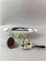 Lot 88 - A SILVER OVAL PHOTOGRAPH FRAME, PLATED COMPORT AND CRUET SET
