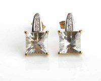 Lot 30 - PAIR OF AQUAMARINE AND DIAMOND STUD EARRINGS...