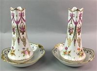 Lot 211 - A PAIR OF DRESDEN FLORAL VASES