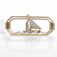 Lot 36 - ART DECO YACHT MOTIF BROOCH of octagonal form,...