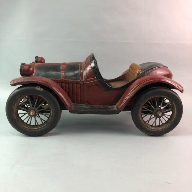 Lot 265 - A VINTAGE WOODEN MODEL OF A CAR AND OTHER