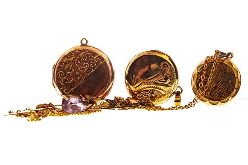 Lot 42 - TWO GOLD LOCKETS AND THREE CHAINS