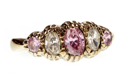 Lot 80 - A PINK AND WHITE GEM SET RING