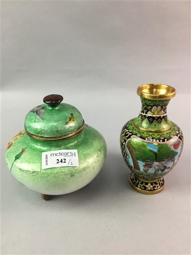 Lot 242 - A JAPANESE CLOISONNE JAR WITH COVER AND A VASE