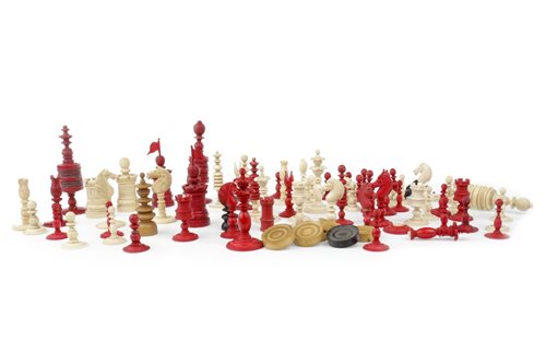 Lot 1752 - A GROUP OF 19TH CENTURY TURNED BONE CHESS PIECES