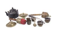 Lot 952 - A CHINESE TEA KETTLE, SALT DISHES AND NAPKIN RINGS