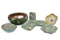 Lot 928 - A CHINESE WOOD BOWL, PIN DISHES AND A VESTA HOLDER