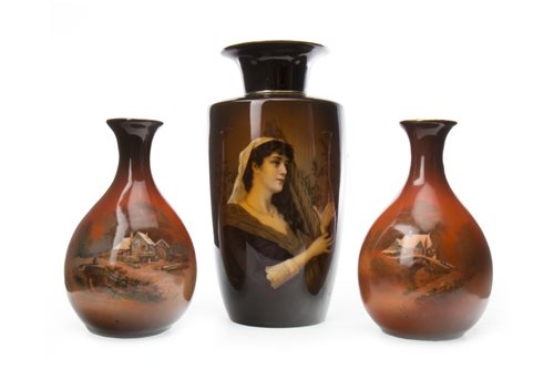 Lot 1248 - A PAIR OF CONTINENTAL VASES AND ANOTHER VASE