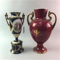 Lot 72 - AN AUSTRIAN TWIN HANDLED VASE AND FIVE OTHER VASES