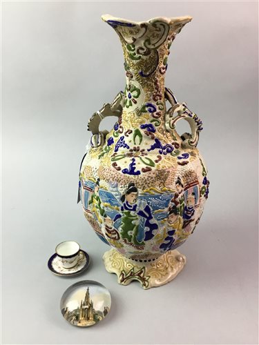 Lot 65 - A JAPANESE VASE, PAPERWEIGHTS AND OTHER CERAMICS