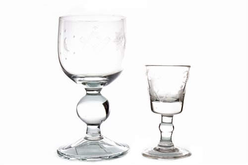 Lot 1261 - A 19TH CENTURY RUMMER AND AN 18TH CENTURY LIQUEUR GLASS