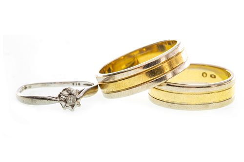 Lot 35 - TWO WEDDING BANDS AND A DIAMOND SOLITAIRE RING