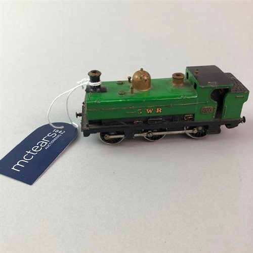 Lot 16 - A VINTAGE DIECAST MODEL TRAIN ENGINE GWR 5700 WITH OTHER MODEL VEHICLES