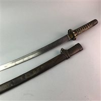 Lot 93 - A JAPANESE SHORT SWORD AND A LOT OF EARLY HAND TOOLS