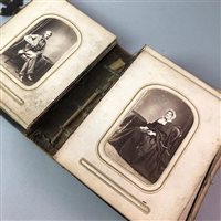 Lot 99 - A VICTORIAN PHOTOGRAPH ALBUM AND OTHER ITEMS