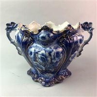 Lot 104 - A LOT OF THREE CERAMIC JARDINIÈRES AND PLATED ITEMS
