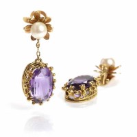 Lot 99 - PAIR OF AMETHYST AND PEARL DROP EARRINGS each...