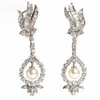 Lot 101 - IMPRESSIVE PAIR OF PEARL AND DIAMOND EARRINGS...
