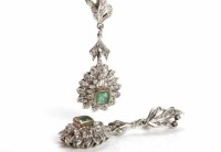 Lot 102 - PAIR OF EMERALD AND DIAMOND DROP EARRINGS of...