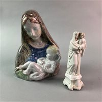 Lot 122 - A MAJOLICA BUST OF THE MADONNA AND CHILD AND ANOTHER FIGURE