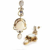 Lot 105 - PAIR OF FIFTEEN CARAT GOLD VICTORIAN OPAL,...