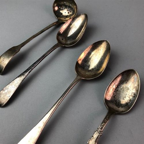 Lot 24 - A LOT OF TWO SILVER SPOONS, NAPKIN RINGS AND OTHER SPOONS