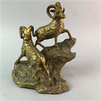 Lot 120 - A LOT OF BRASS ITEMS INCLUDING A BRASS ANIMAL GROUP OF TWO RAMS